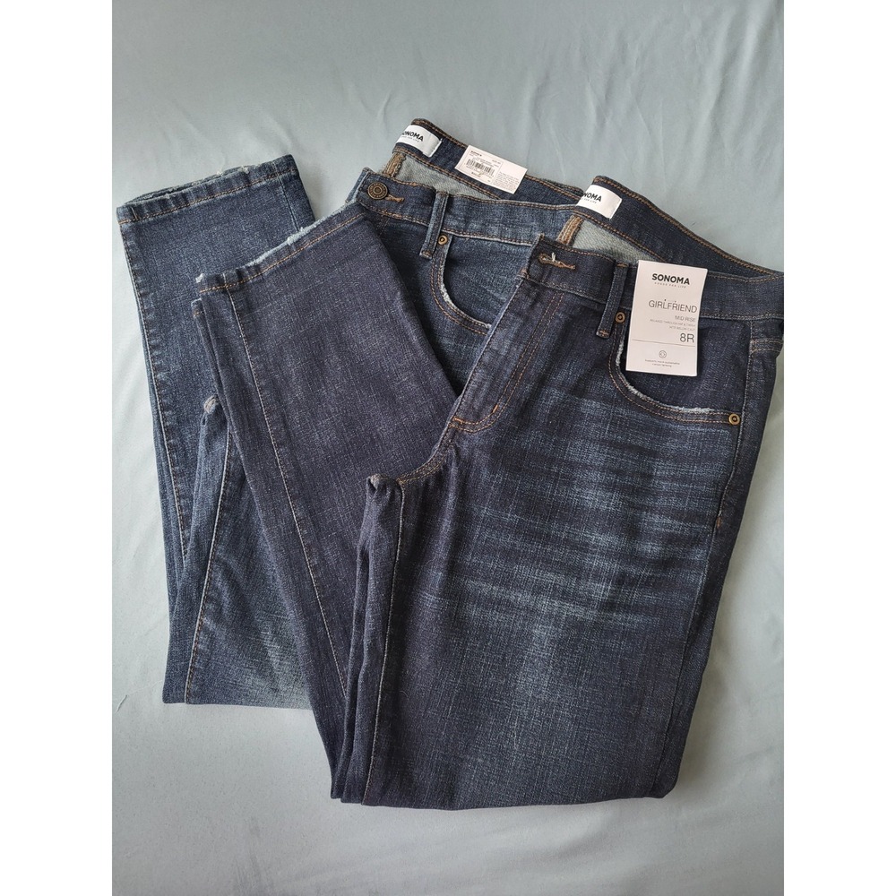 Sonoma Goods for Life Girlfriend Mid Rise Straight Leg Jeans Dark Wash 8R